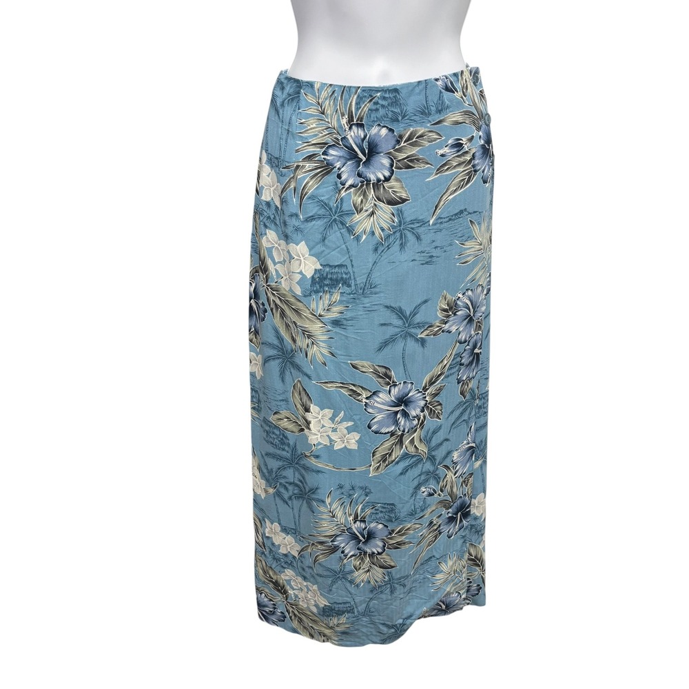Coldwater Creek Womens Blue Tropical Hibiscus Floral Rayon Wrap Maxi Skirt M